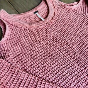 Free People Waffle-Knit Coral Cold Shoulder Sweater